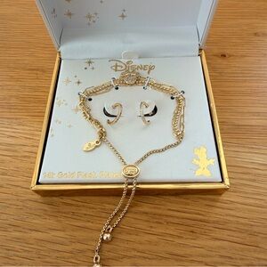 Disney Gold Bracelet and earring Set Minnie Lego with crystals net